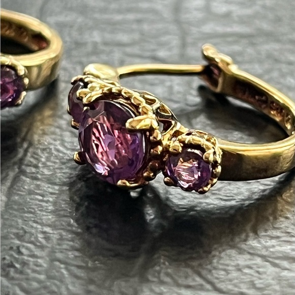 Sterling silver gold overlay purple amethyst Ross Simons earrings - Picture 6 of 6